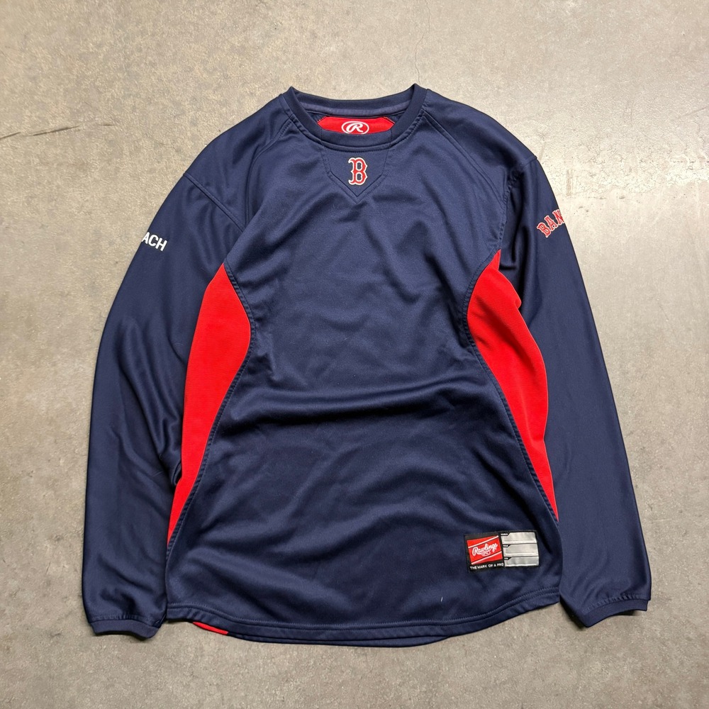 Rawlings Boston Red Sox Coach Training Shirt Navy Red Mens Medium Long Sleeve